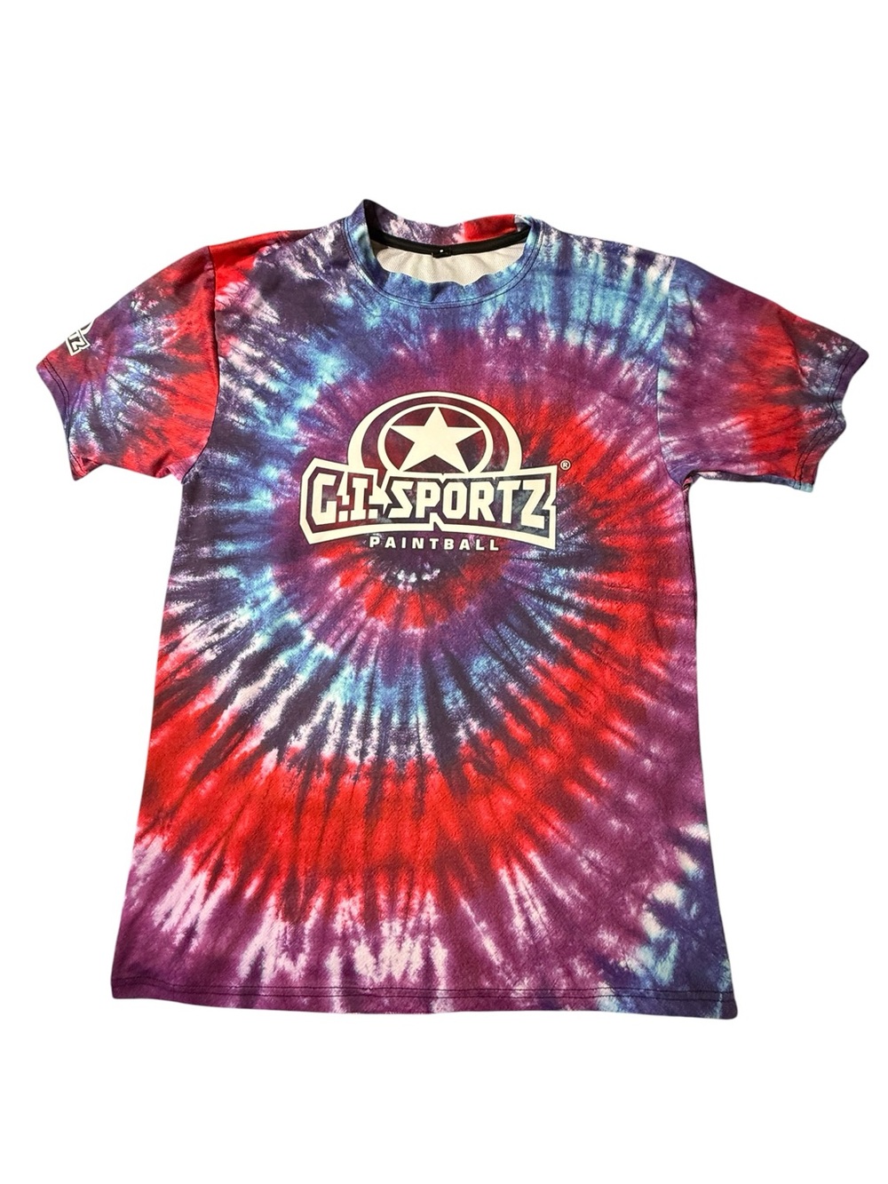 GI Sportz Paintball Tie Dye Shirt Men’s Medium Red Blue Spiral Graphic Tee Y2K